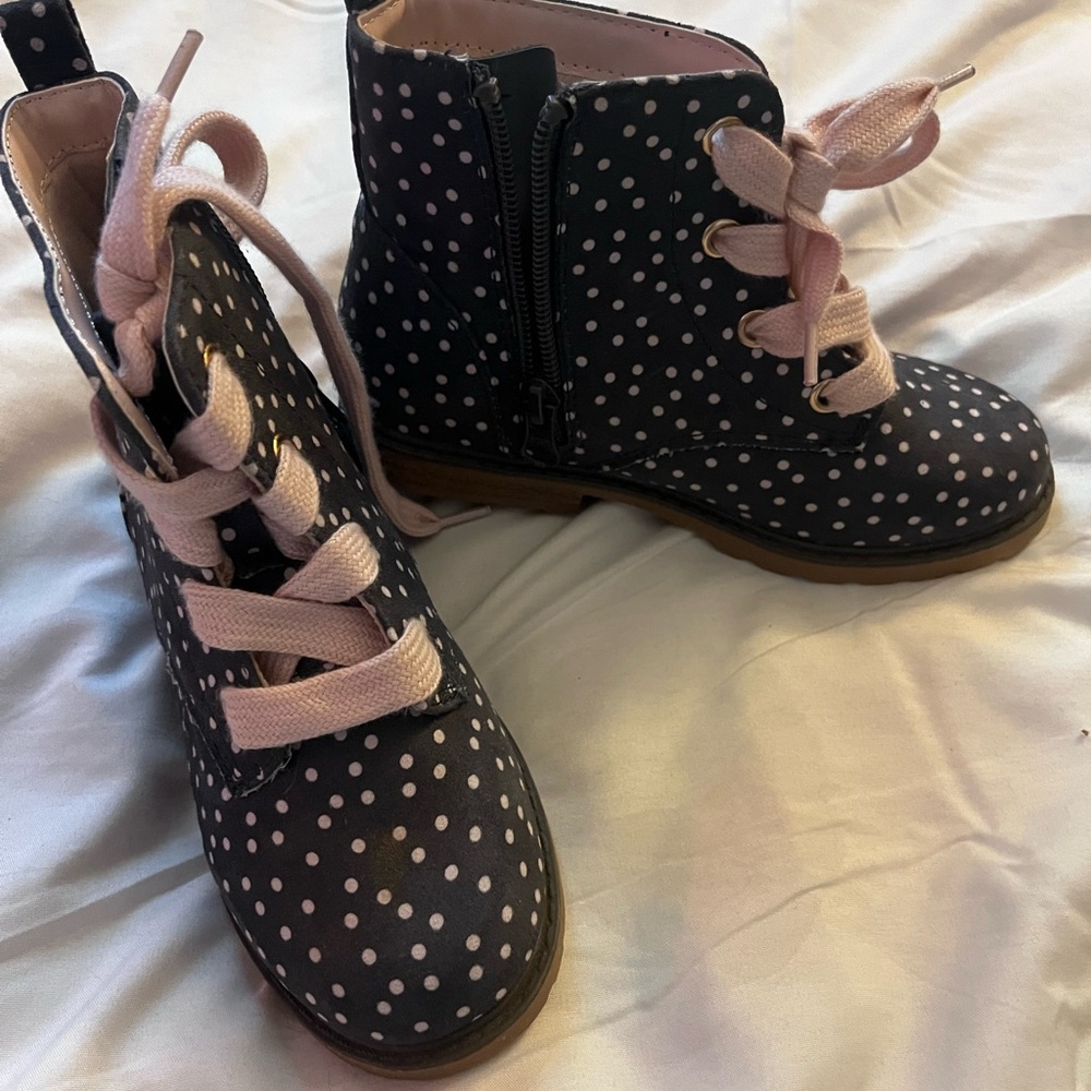 Cat & Jack Navy Polka Dot Boots with Pink Laces